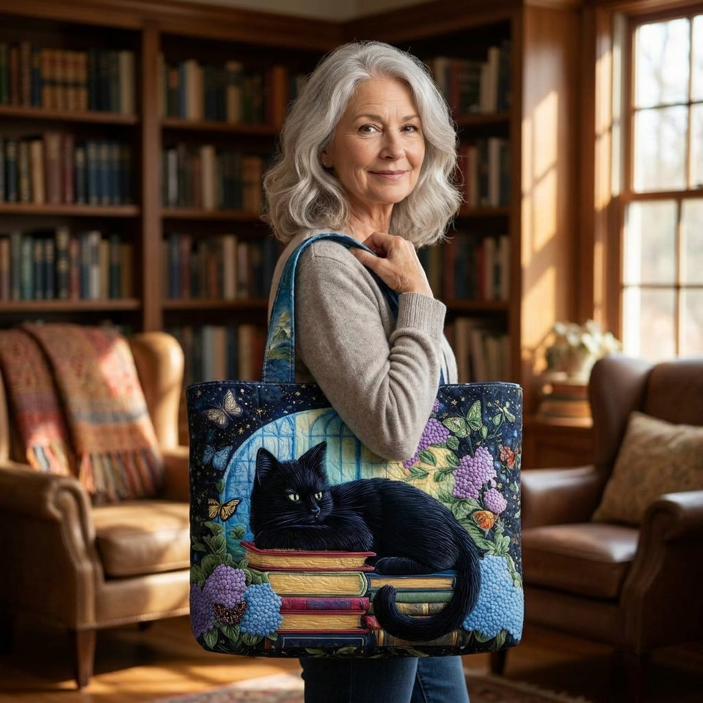 Florence | Artisanal Bag - Black Cat on Books Tote