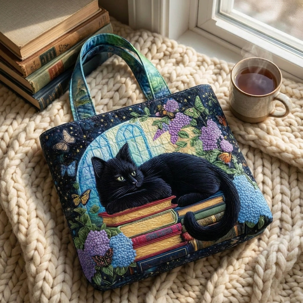 Florence | Artisanal Bag - Black Cat on Books Tote