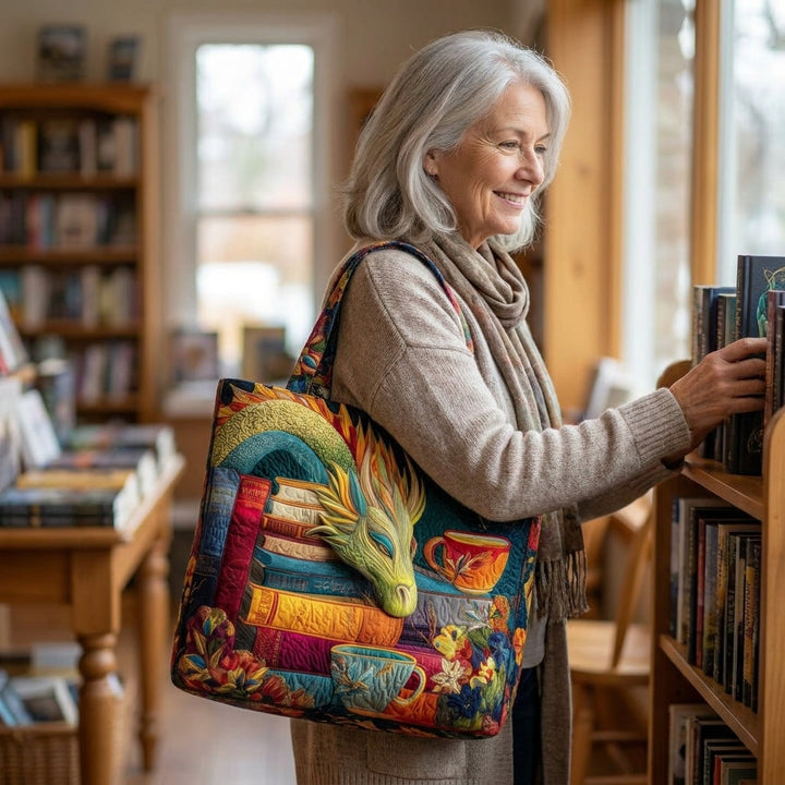 Eleanor | Artisan Bag - Dragon Reader with Books and Mugs Tote
