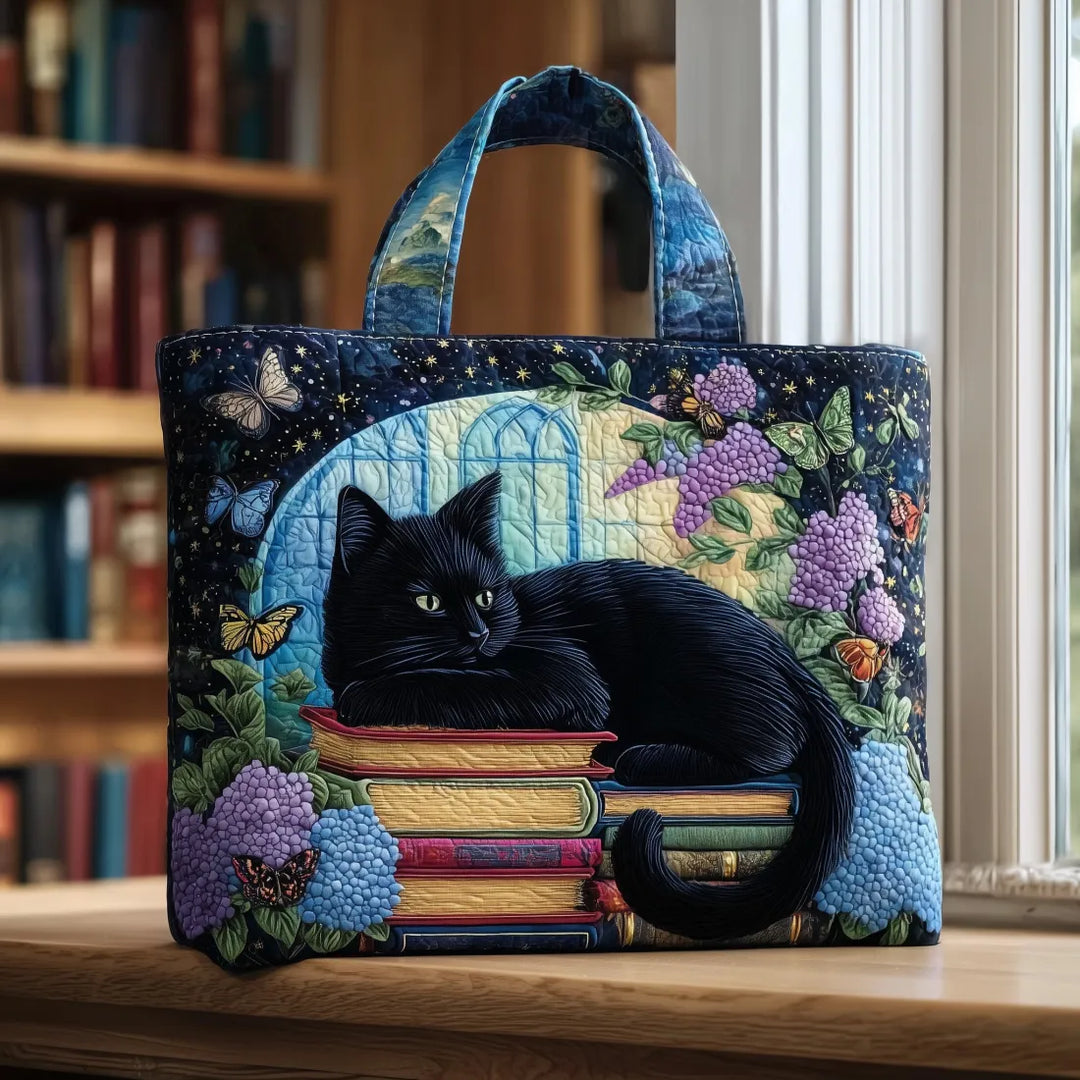 Florence | Artisanal Bag - Black Cat on Books Tote