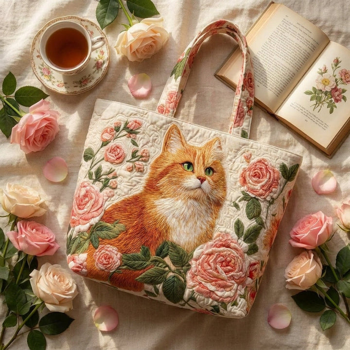 Rosalind | Artisan Bag - Orange Cat with Roses Tote