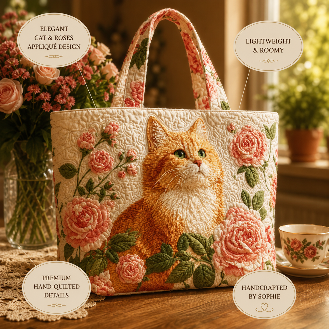 Rosalind | Artisan Bag - Orange Cat with Roses Tote