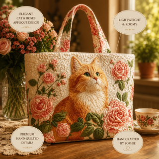 Rosalind | Artisan Bag - Orange Cat with Roses Tote