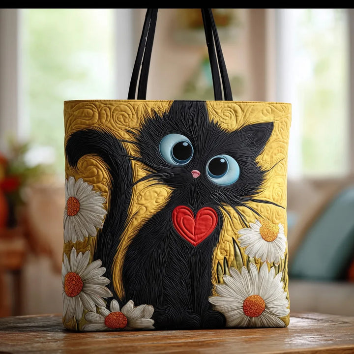 Millicent | Artisanal Bag - Black Cat with Daisies Tote