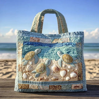 Fiona | Artisanal Quilted Tote - Marine Turtles