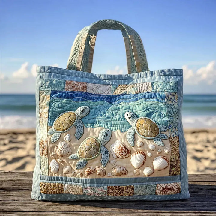 Fiona | Artisanal Quilted Tote - Marine Turtles
