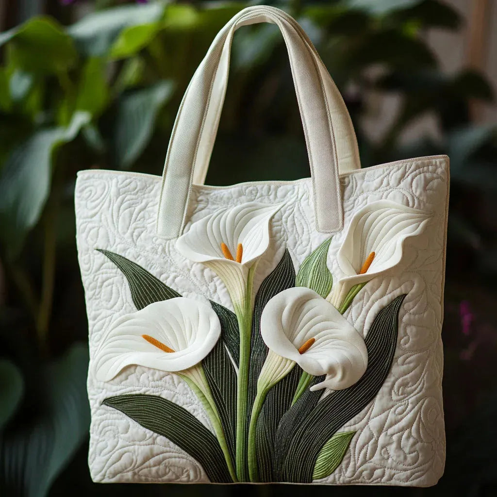 Lavinia | Quilted Artisan Bag - White Lilies Tote