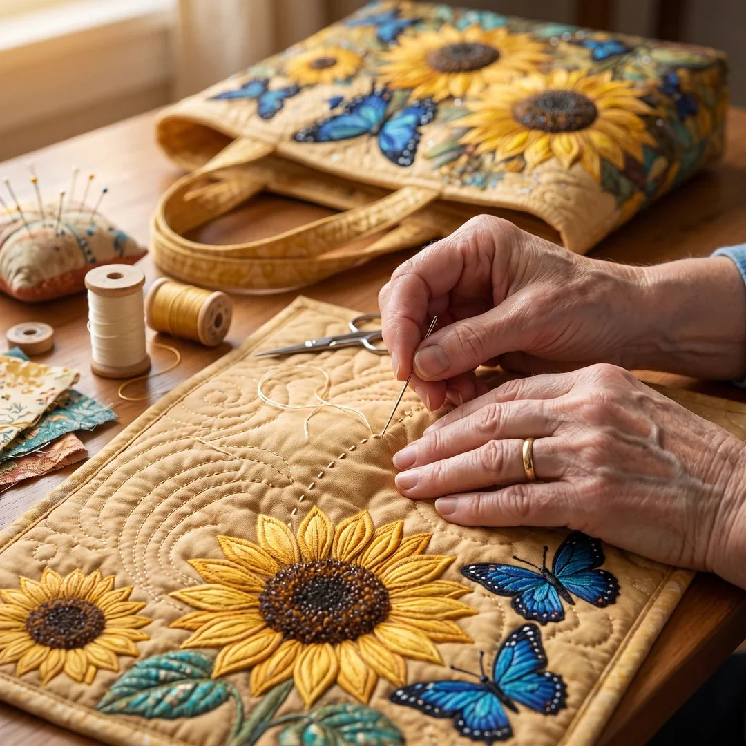 Harriet | Artisan Bag - Sunflowers and Blue Butterflies Tote