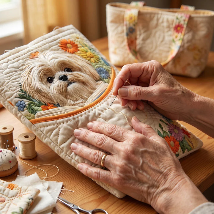 Priscilla | Artisanal Bag - Shih Tzu with Books and Flowers Tote
