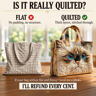 Tabitha | Artisanal Bag - White Cat with Blue Eyes Tote