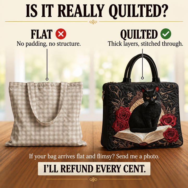 Violet | Quilted Artisan Bag - Black Cat on Books Tote
