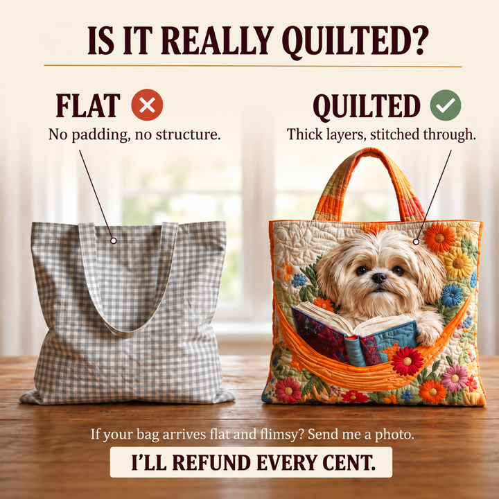 Priscilla | Artisanal Bag - Shih Tzu with Books and Flowers Tote