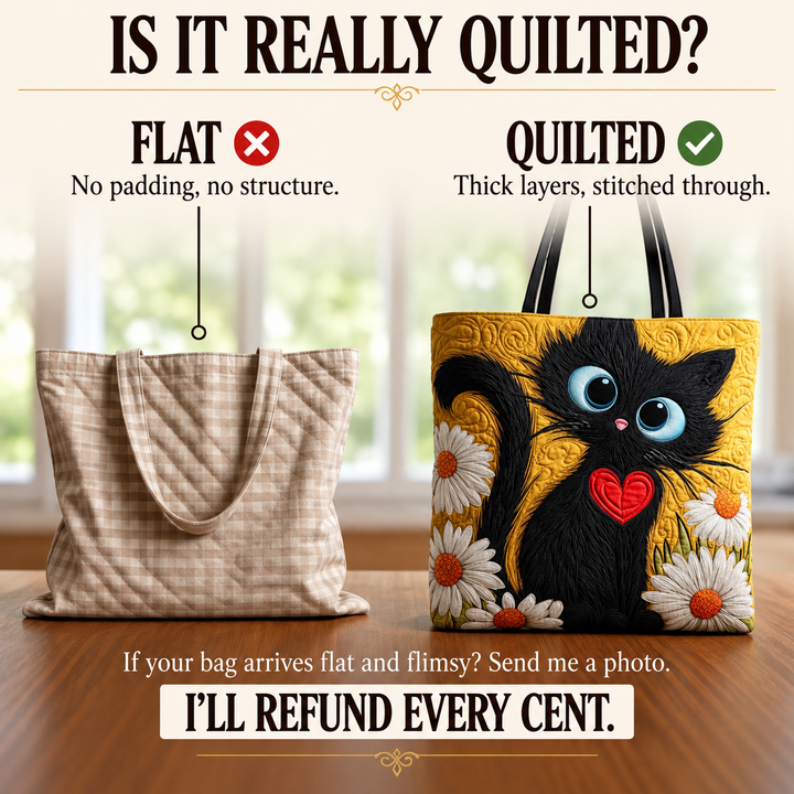 Millicent | Artisanal Bag - Black Cat with Daisies Tote