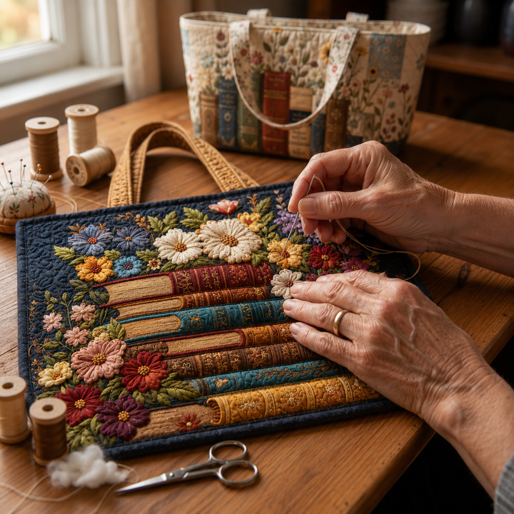 Henrietta | Artisanal Tote - Floral Print and Books