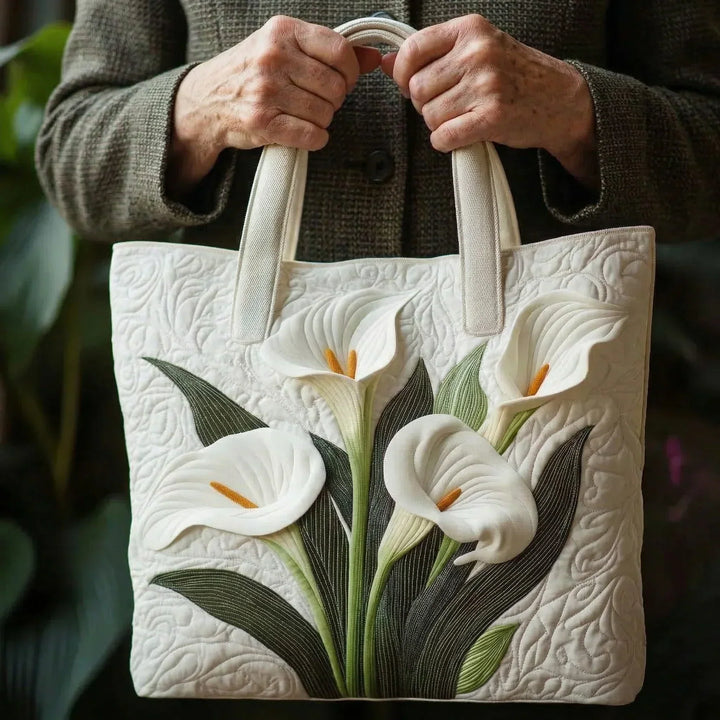 Lavinia | Quilted Artisan Bag - White Lilies Tote