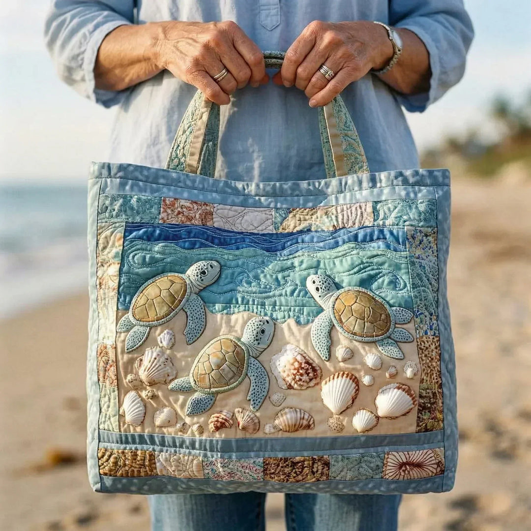 Fiona | Artisanal Quilted Tote - Marine Turtles