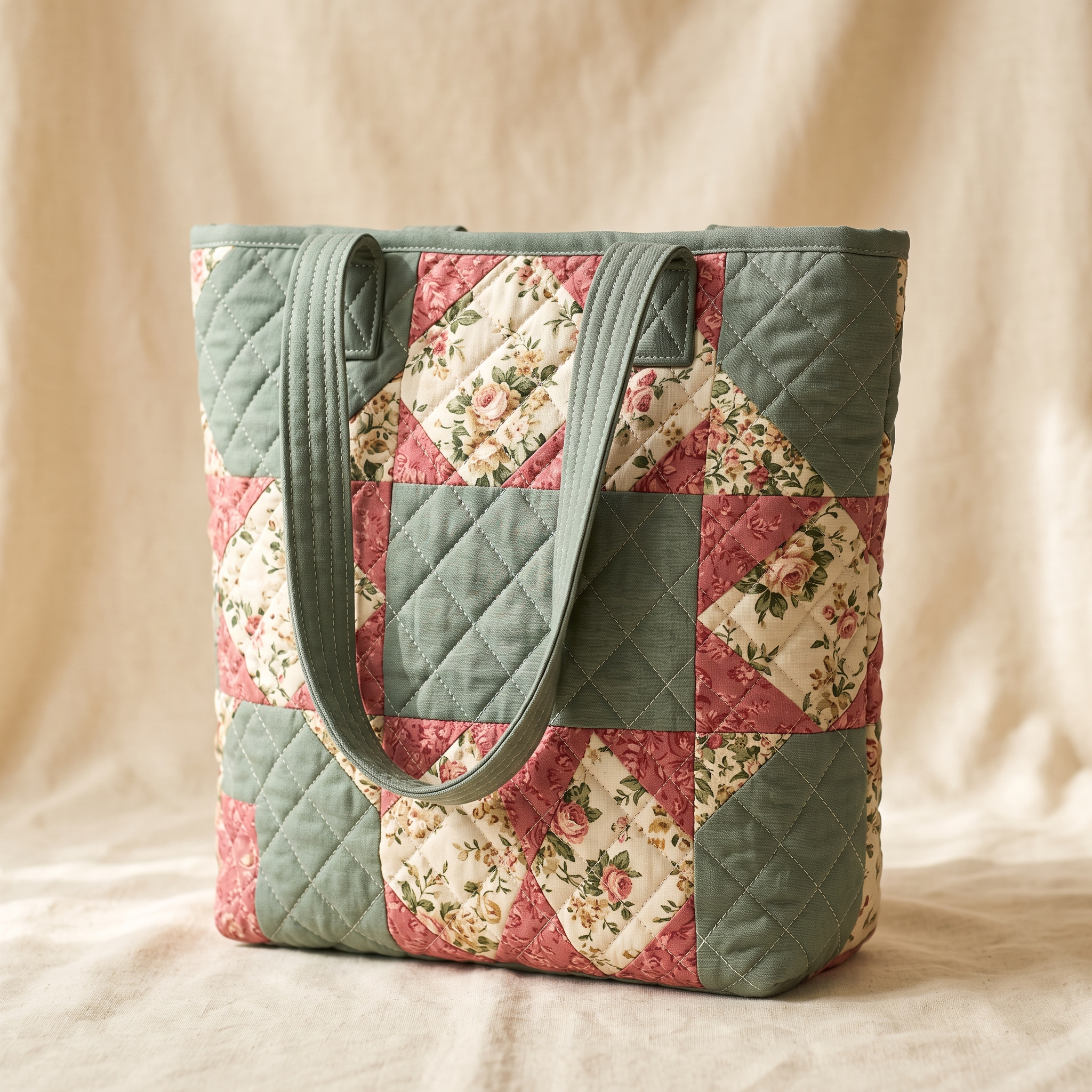 Hand-quilted Hattie and Rose tote bag